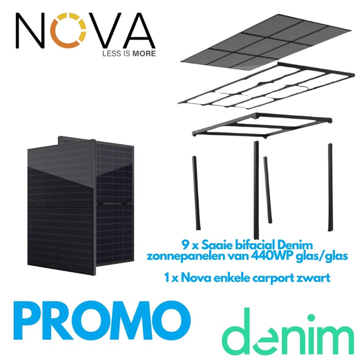 NOVA Enkele carport DEAL inclusief 9 zonnepanelen